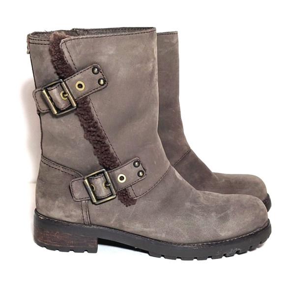 UGG Neils Suede Zip Up Boot Booties Sherpa Lined Water Resistant Brown Size 8 - Picture 4 of 10